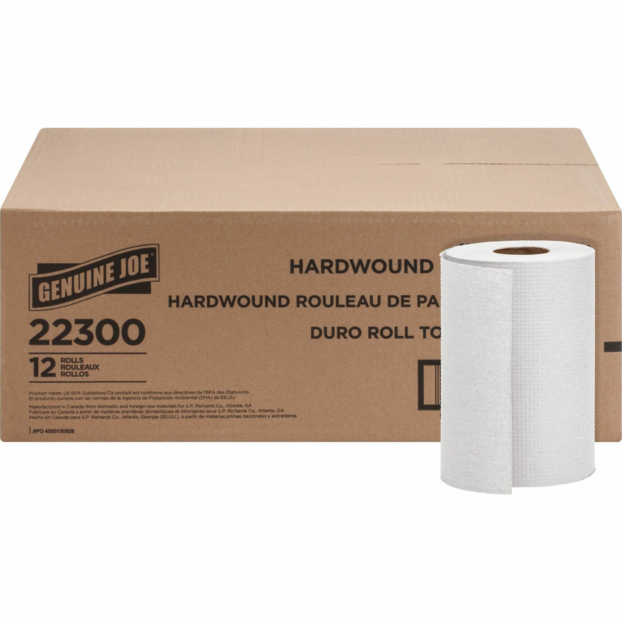 Genuine Joe Hardwound Roll Paper Towels - 7.88" Width x 350 ft Length - 2" Core - White - 12 / Carton