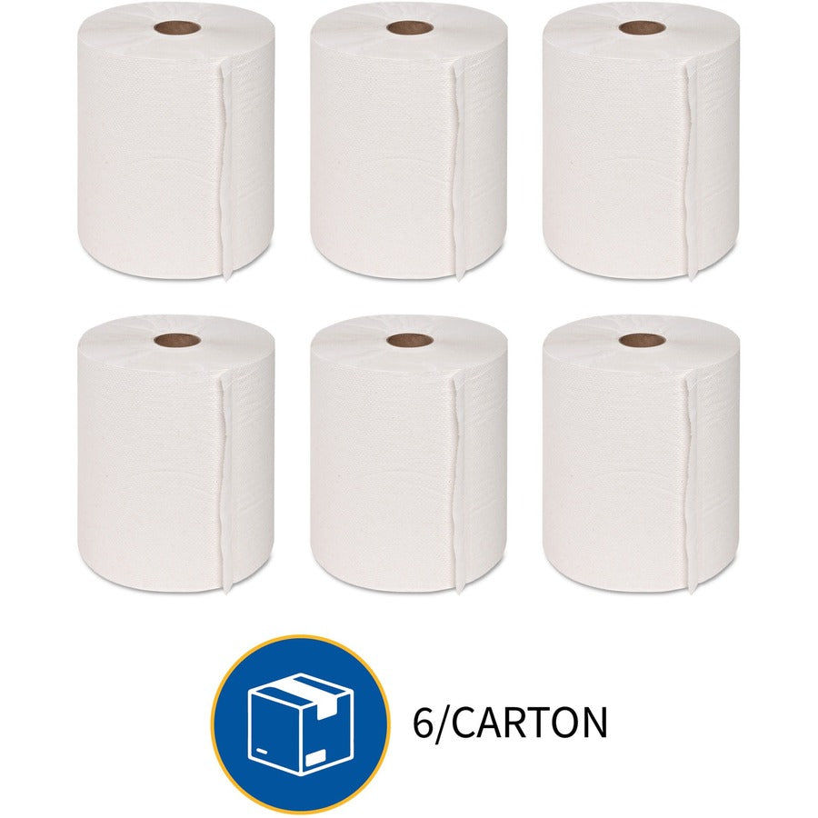 Genuine Joe Hardwound Roll Paper Towels - 7.90" x 800 ft - 2" Core - White - 6 / Carton