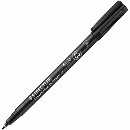 Staedtler Lumocolor Permanent Pens - 0.6 mm Fine Marker Point - Black Ink - Black Polypropylene Barrel - 10 / Box