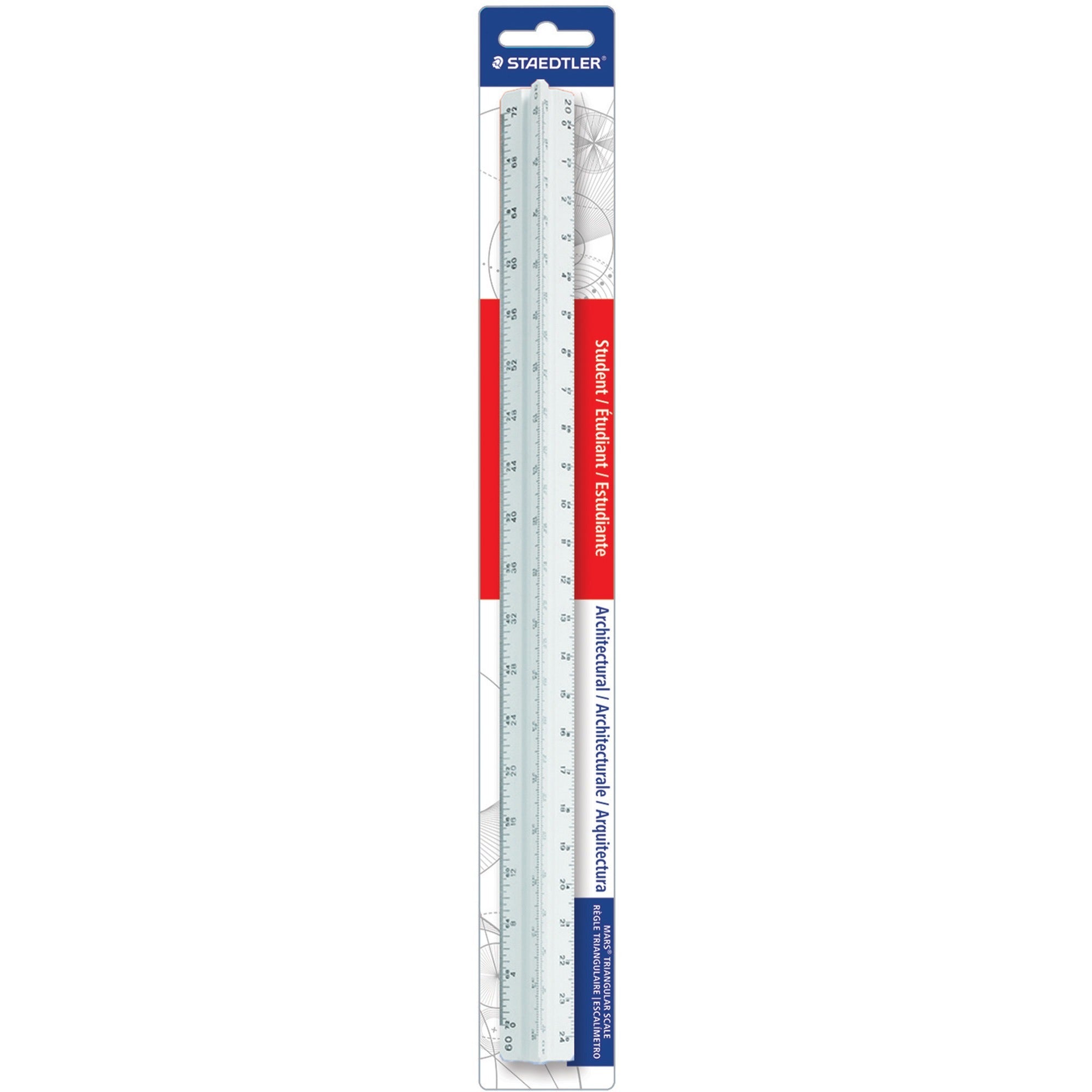 Staedtler Student Series 12" Triangular Scale - 12" Length x 1" Width - 3/32, 1/8, 3/16, 1/4, 3/8, 1/2, 3/4, 1, 1-1/2 Graduations - Imperial, Metric Measuring System - Polystyrene - White - 1 Each