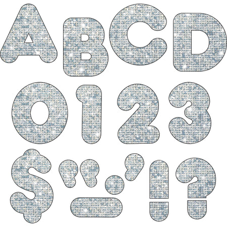 Trend 4" Sparkle Uppercase Ready Letters Set - 50 x Capital Letter, 10 x Number, 10 x Punctuation Marks Shape - Pin-up - Casual Style - 4" Height x 9" Length - Silver - Paper - 71 / Pack