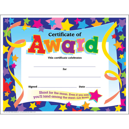 Trend Shoot for the Moon Award Certificate - "Certificate of Award" - 8.5" Width x 11" Length - 30 / Pack