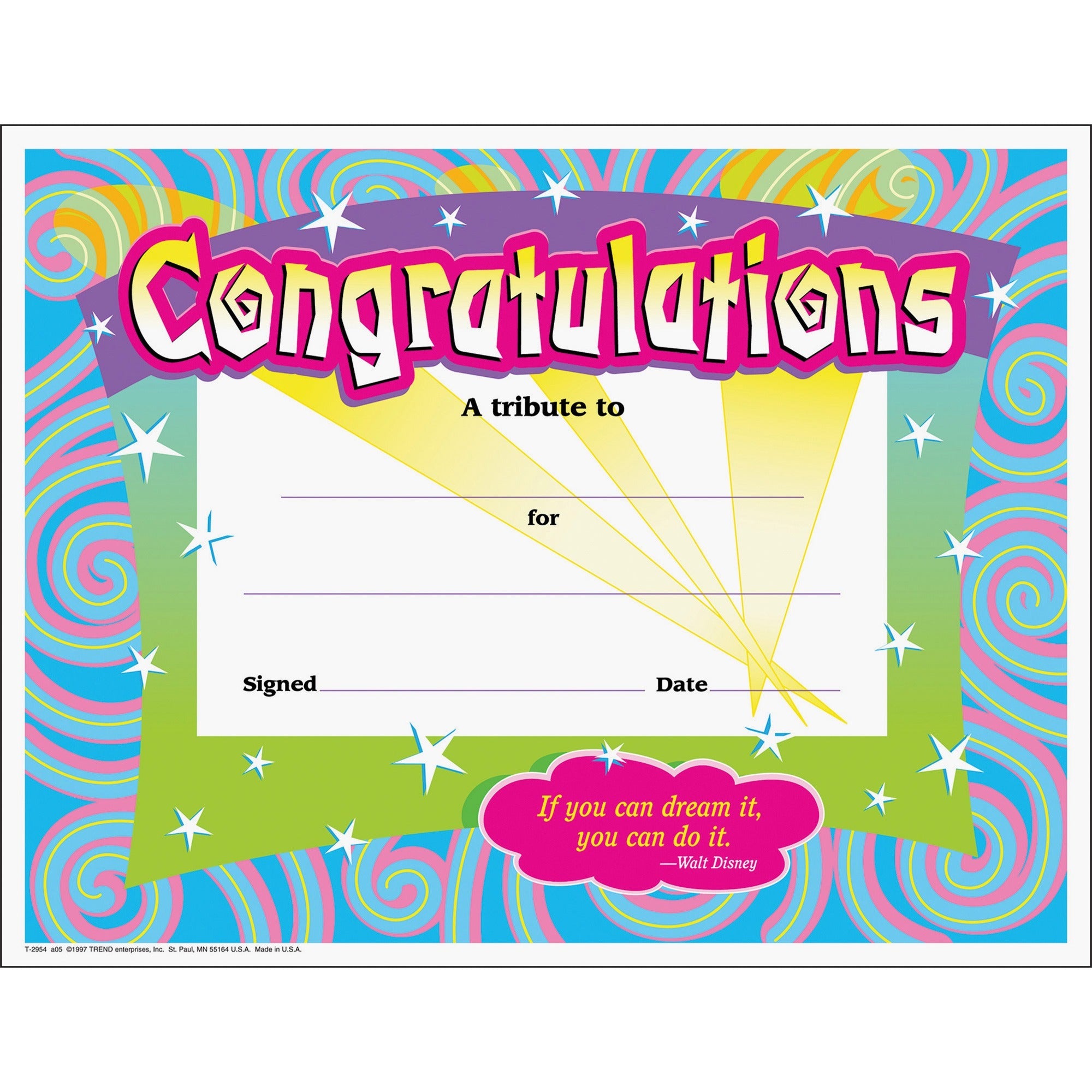 Trend Congratulations/Swirls Award Certificates - "Congratulations" - 8.5" Width x 11" Length - 30 / Pack