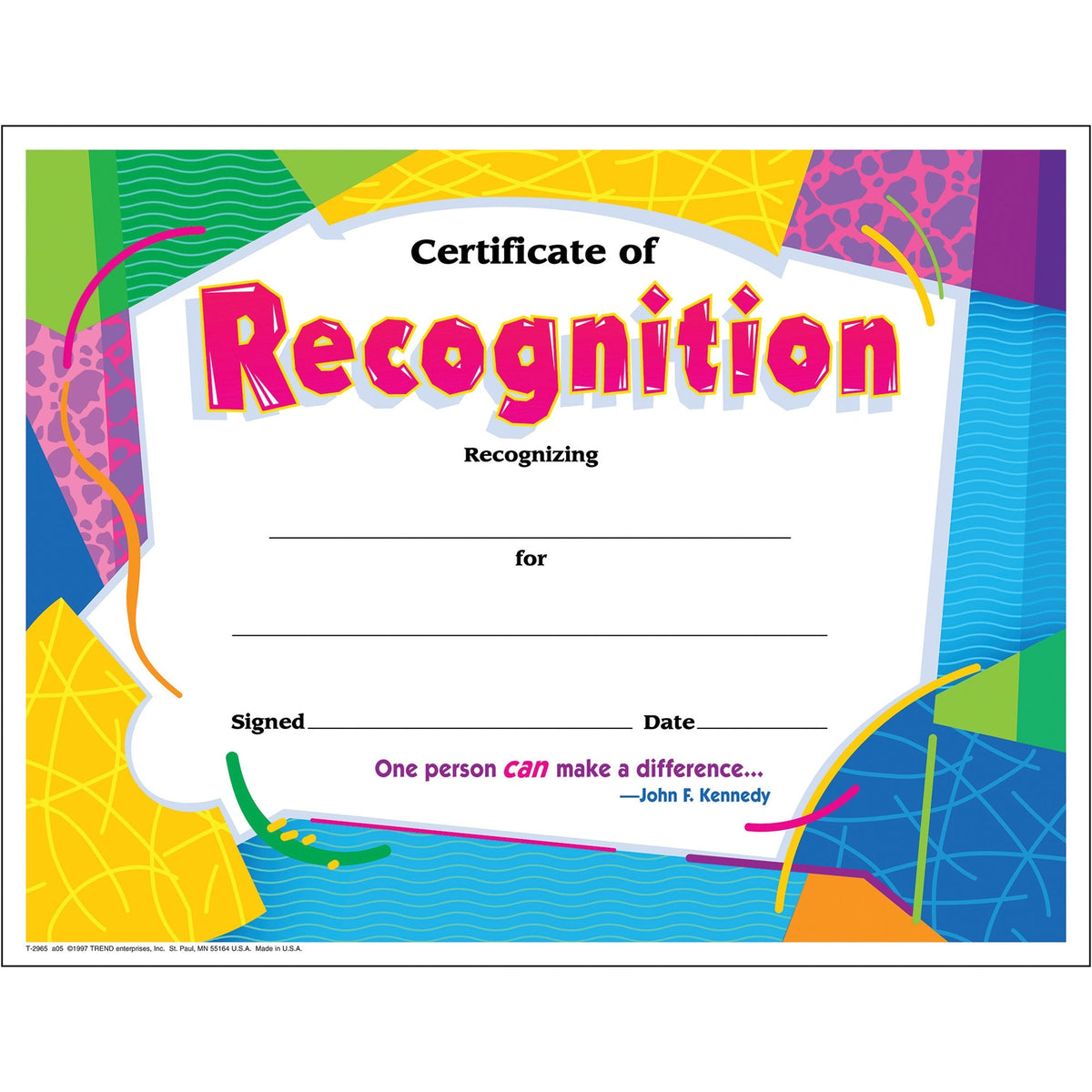Trend Certificate of Recognition - "Certificate of Recognition" - 8.5" Width x 11" Length - 30 / Pack