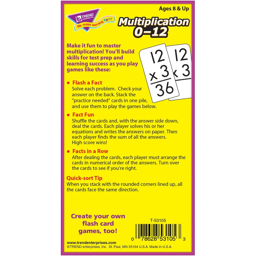 Trend Math Flash Cards - Learning - Educational - 91 / Box