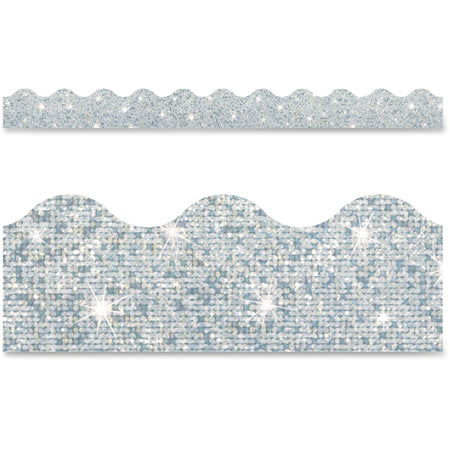 Trend Silver Terrific Trimmers Sparkle - Fun, Learning Theme/Subject - Skill Learning: Color - Rectangle Topped With Waves Shape - Pin-up - Layer patterns - Durable, Reusable, Precut - 2.25" Width x 390" Length - Silver - Paper - 1 Each