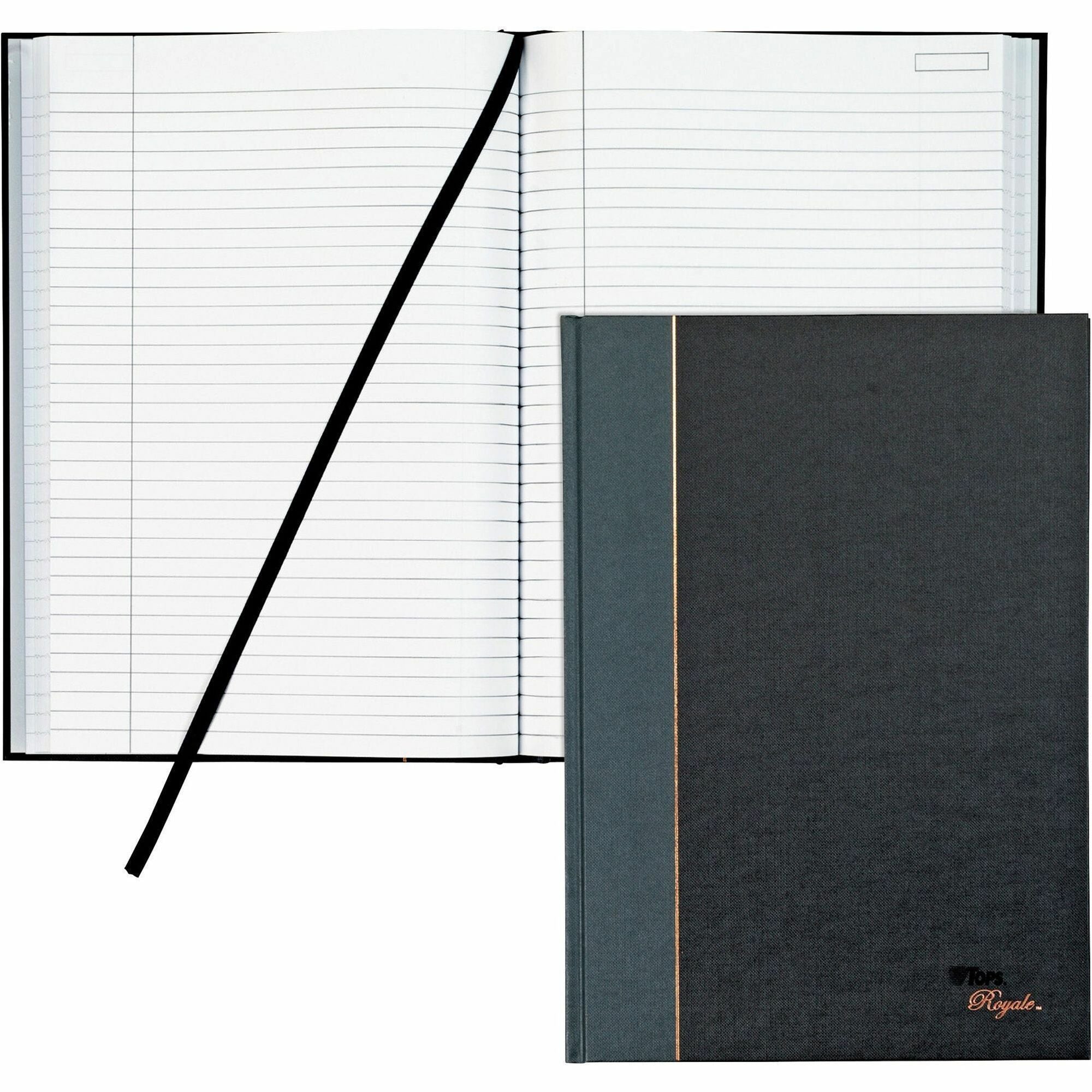 TOPS Royal Executive Business Notebooks - 96 Sheets - Spiral - 20 lb Basis Weight - 8 1/4" x 11 3/4" Sheet Size - White Paper - Gray Binding - Black, Gray Cover - Hard Cover, Ribbon Marker, Heavyweight, Index Sheet - 1 Each