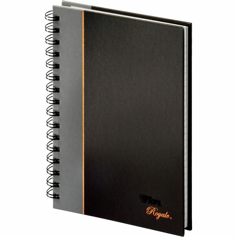 TOPS Sophisticated Business Executive Notebooks - 96 Sheets - Wire Bound - 20 lb Basis Weight - 5 7/8" x 8 1/4" Sheet Size - White Paper - Gray Binding - Black Cover - Hard Cover, Numbered, Ribbon Marker, Heavyweight - 1 Each
