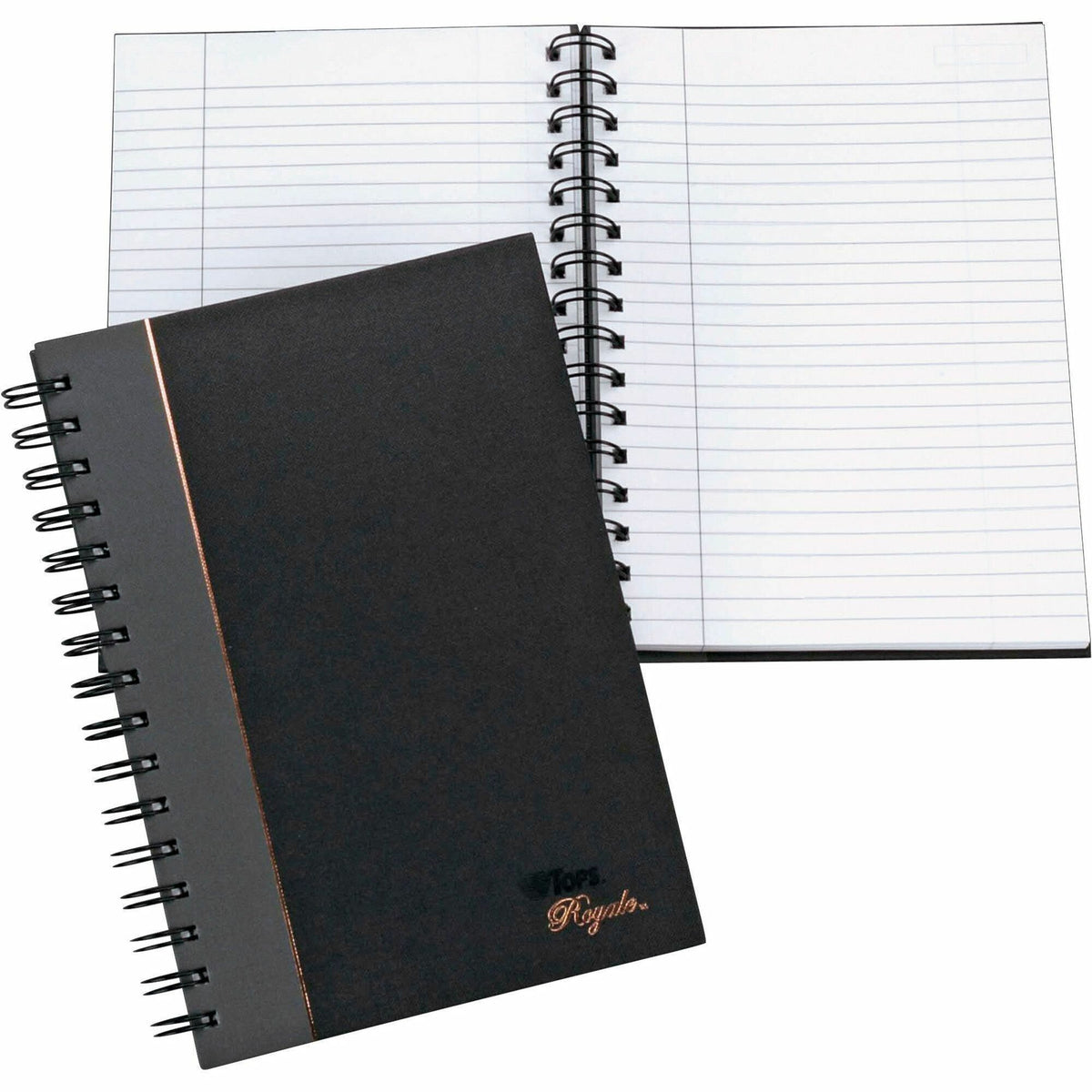 TOPS Sophisticated Business Executive Notebooks - 96 Sheets - Wire Bound - 20 lb Basis Weight - 5 7/8" x 8 1/4" Sheet Size - White Paper - Gray Binding - Black Cover - Hard Cover, Numbered, Ribbon Marker, Heavyweight - 1 Each
