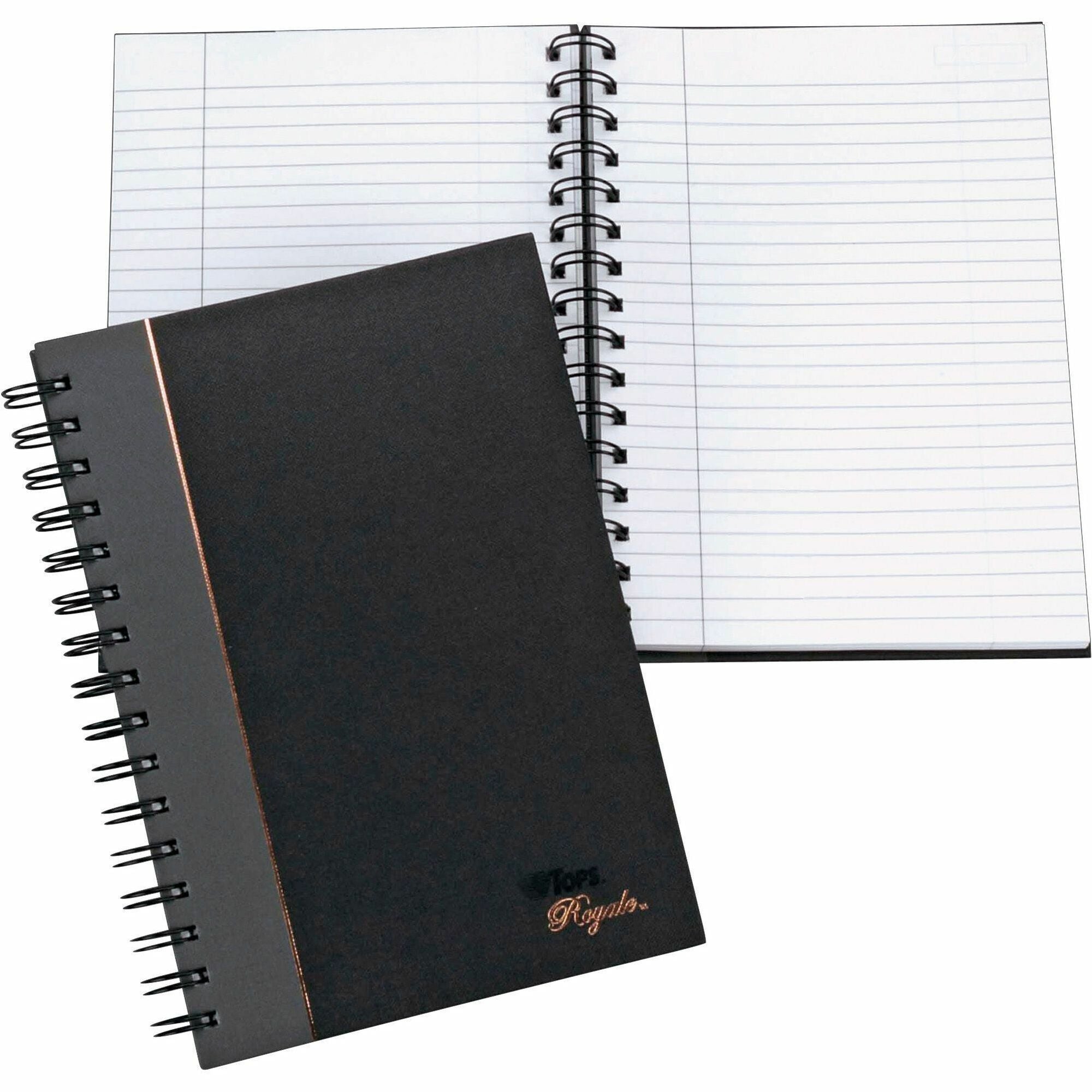 TOPS Sophisticated Business Executive Notebooks - 96 Sheets - Wire Bound - 20 lb Basis Weight - 5 7/8" x 8 1/4" Sheet Size - White Paper - Gray Binding - Black Cover - Hard Cover, Numbered, Ribbon Marker, Heavyweight - 1 Each