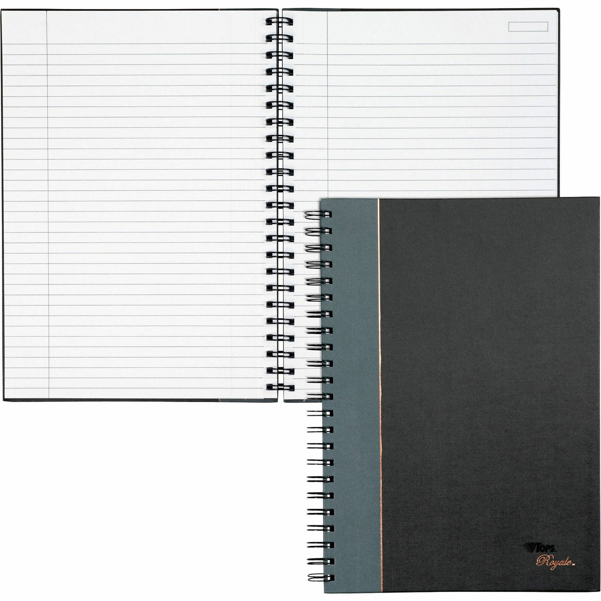 TOPS Sophisticated Business Executive Notebooks - 96 Sheets - Wire Bound - 20 lb Basis Weight - 8 1/4" x 11 3/4" Sheet Size - White Paper - Gray Binding - Black Cover - Hard Cover, Numbered, Ribbon Marker, Heavyweight - 1 Each