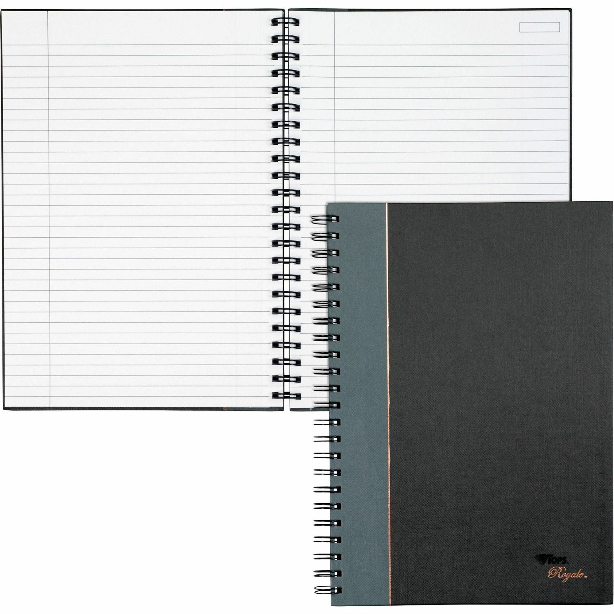TOPS Sophisticated Business Executive Notebooks - 96 Sheets - Wire Bound - 20 lb Basis Weight - 8 1/4" x 11 3/4" Sheet Size - White Paper - Gray Binding - Black Cover - Hard Cover, Numbered, Ribbon Marker, Heavyweight - 1 Each