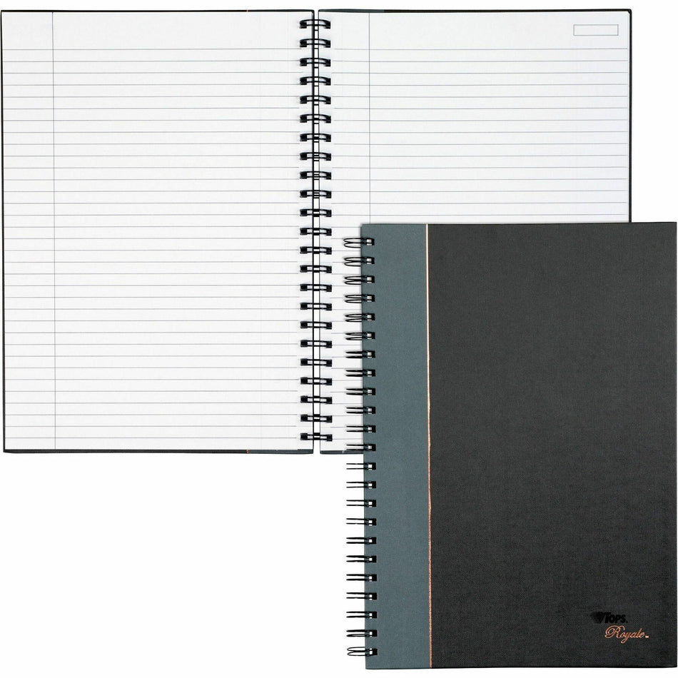 TOPS Sophisticated Business Executive Notebooks - 96 Sheets - Wire Bound - 20 lb Basis Weight - 8 1/4" x 11 3/4" Sheet Size - White Paper - Gray Binding - Black Cover - Hard Cover, Numbered, Ribbon Marker, Heavyweight - 1 Each