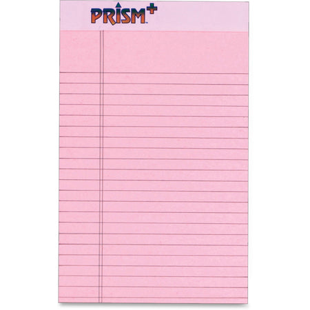 TOPS Prism Plus Legal Pads - Jr.Legal - 50 Sheets - 0.28" Ruled - 16 lb Basis Weight - Jr.Legal - 5" x 8" Sheet Size - Pink Paper - Hard Cover, Perforated, Rigid, Easy Tear - 12 / Pack