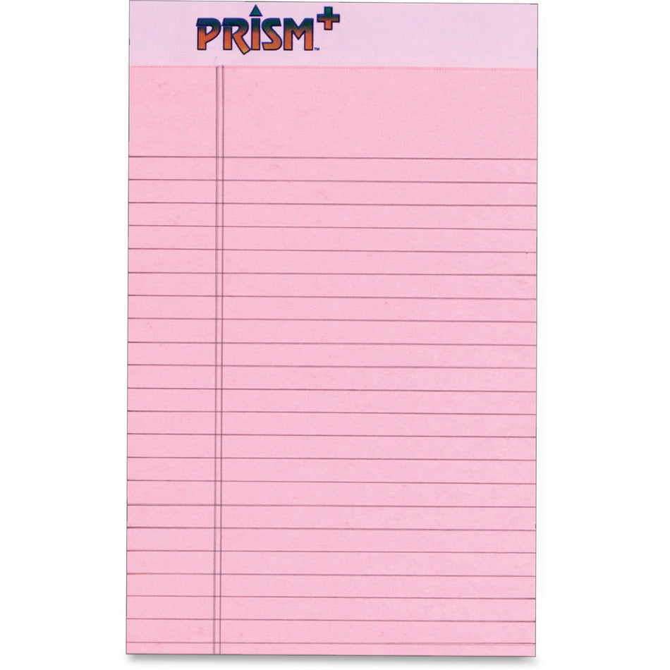 TOPS Prism Plus Legal Pads - Jr.Legal - 50 Sheets - 0.28" Ruled - 16 lb Basis Weight - Jr.Legal - 5" x 8" Sheet Size - Pink Paper - Hard Cover, Perforated, Rigid, Easy Tear - 12 / Pack