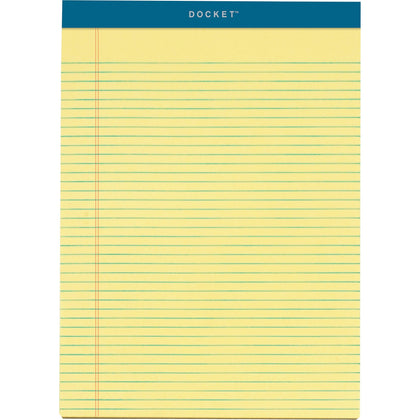 TOPS Letr-Trim Perforated Narrow Ruled Canary Legal Pads - 100 Sheets - Double Stitched - 0.25" Ruled - 16 lb Basis Weight - 8 1/2" x 11 3/4" Sheet Size - Canary Paper - Marble Green Binding - Perforated, Hard Cover, Resist Bleed-through - 6 / Pack