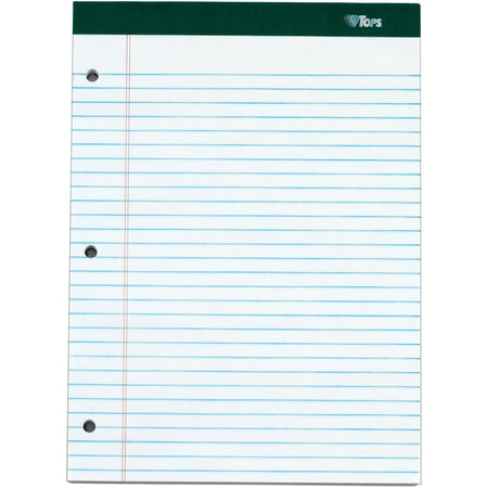 TOPS Docket 3-hole Punched Legal Ruled Legal Pads - 100 Sheets - Double Stitched - 0.34" Ruled - 16 lb Basis Weight - 8 1/2" x 11 3/4" Sheet Size - White Paper - Marble Green Binding - Perforated, Hard Cover, Resist Bleed-through - 6 / Pack