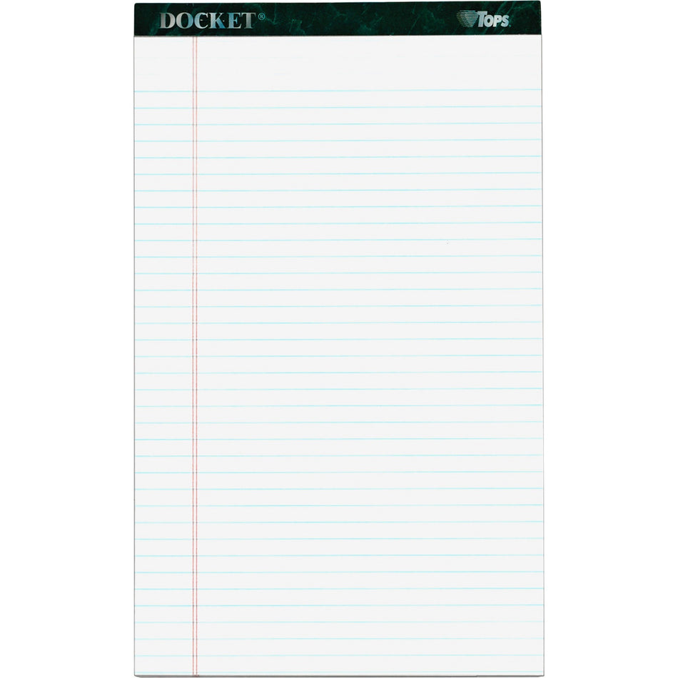 TOPS Docket Letr - Trim Legal Ruled White Legal Pads - Legal - 50 Sheets - Double Stitched - 0.34" Ruled - 16 lb Basis Weight - Legal - 8 1/2" x 14" Sheet Size - White Paper - Marble Green Binding - Perforated, Hard Cover, Resist Bleed-through - 12 / Pack