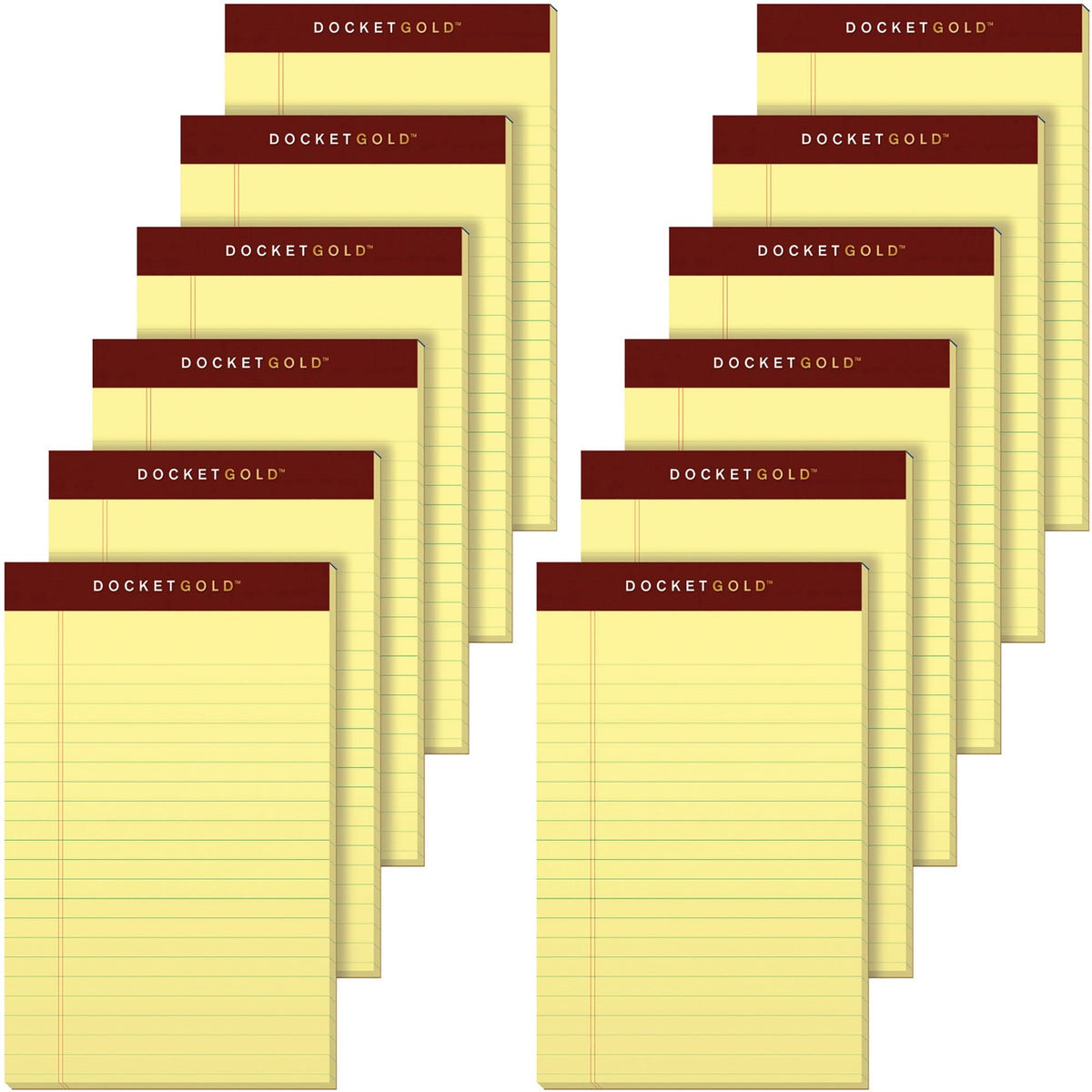 TOPS Docket Gold Jr. Legal Ruled Canary Legal Pads - Jr.Legal - 50 Sheets - 0.28" Ruled - 20 lb Basis Weight - Jr.Legal - 5" x 8" Sheet Size - Canary Paper - Burgundy Binding - Hard Cover, Perforated, Heavyweight - 12 / Pack