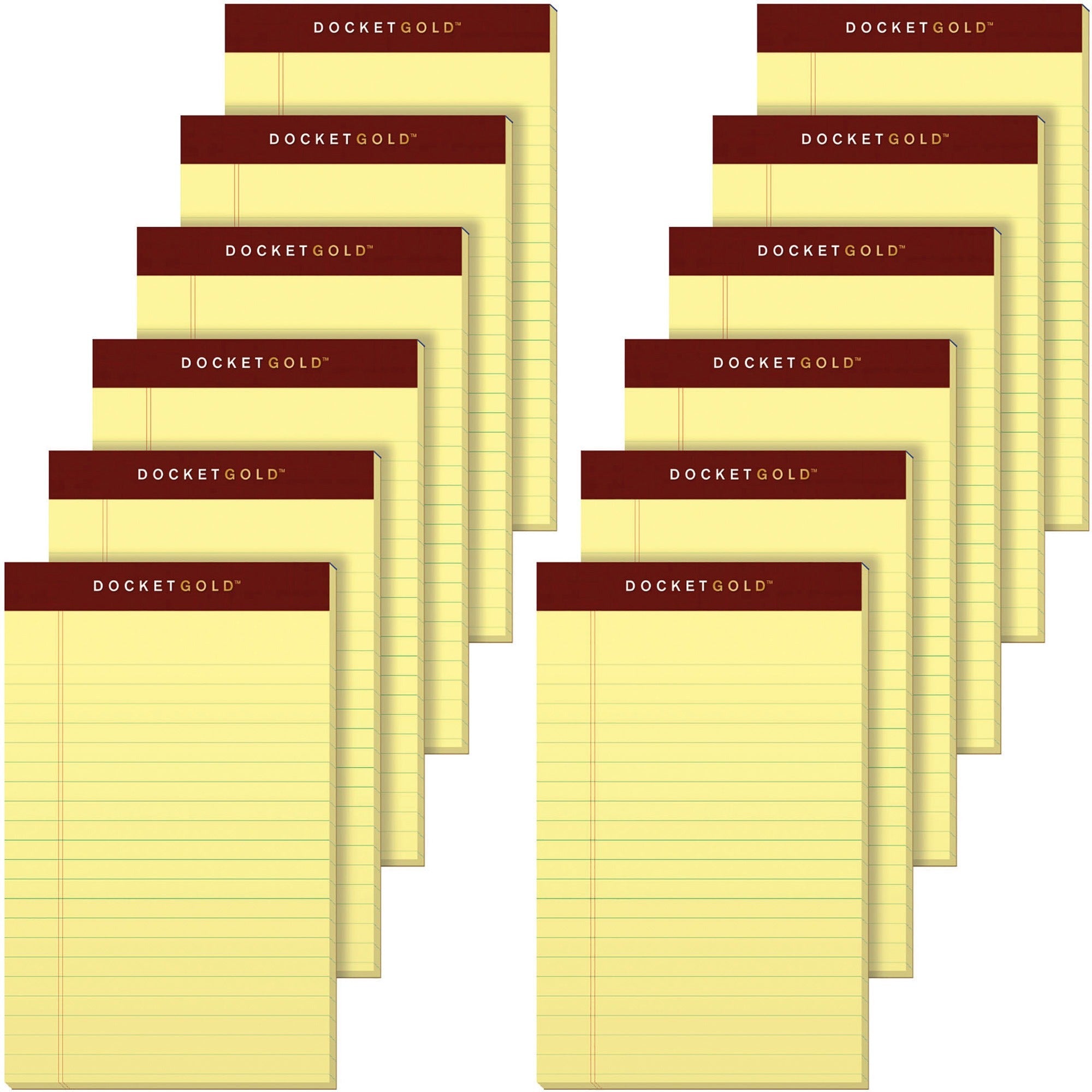 TOPS Docket Gold Jr. Legal Ruled Canary Legal Pads - Jr.Legal - 50 Sheets - 0.28" Ruled - 20 lb Basis Weight - Jr.Legal - 5" x 8" Sheet Size - Canary Paper - Burgundy Binding - Hard Cover, Perforated, Heavyweight - 12 / Pack