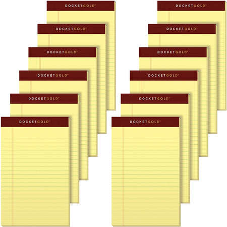 TOPS Docket Gold Jr. Legal Ruled Canary Legal Pads - Jr.Legal - 50 Sheets - 0.28" Ruled - 20 lb Basis Weight - Jr.Legal - 5" x 8" Sheet Size - Canary Paper - Burgundy Binding - Hard Cover, Perforated, Heavyweight - 12 / Pack