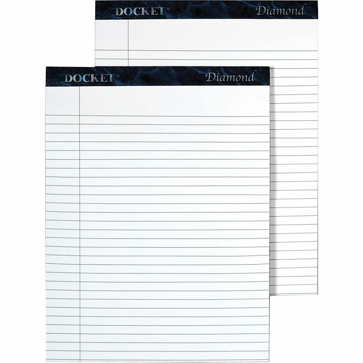 TOPS Docket Diamond Notepads - 50 Sheets - Watermark - Double Stitched - 0.34" Ruled - 24 lb Basis Weight - 8 1/2" x 11 3/4" Sheet Size - White Paper - Blue Binding - Chipboard Cover - Perforated, Hard Cover, Stiff-back - 2 / Box