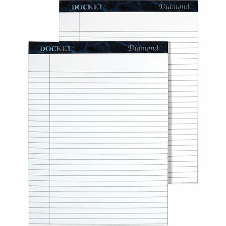 TOPS Docket Diamond Notepads - 50 Sheets - Watermark - Double Stitched - 0.34" Ruled - 24 lb Basis Weight - 8 1/2" x 11 3/4" Sheet Size - White Paper - Blue Binding - Chipboard Cover - Perforated, Hard Cover, Stiff-back - 2 / Box