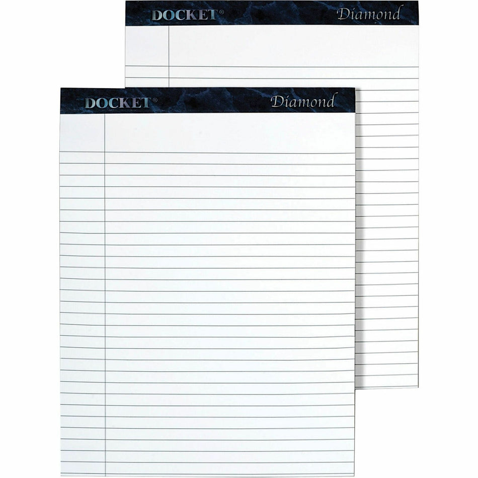 TOPS Docket Diamond Notepads - 50 Sheets - Watermark - Double Stitched - 0.34" Ruled - 24 lb Basis Weight - 8 1/2" x 11 3/4" Sheet Size - White Paper - Blue Binding - Chipboard Cover - Perforated, Hard Cover, Stiff-back - 2 / Box