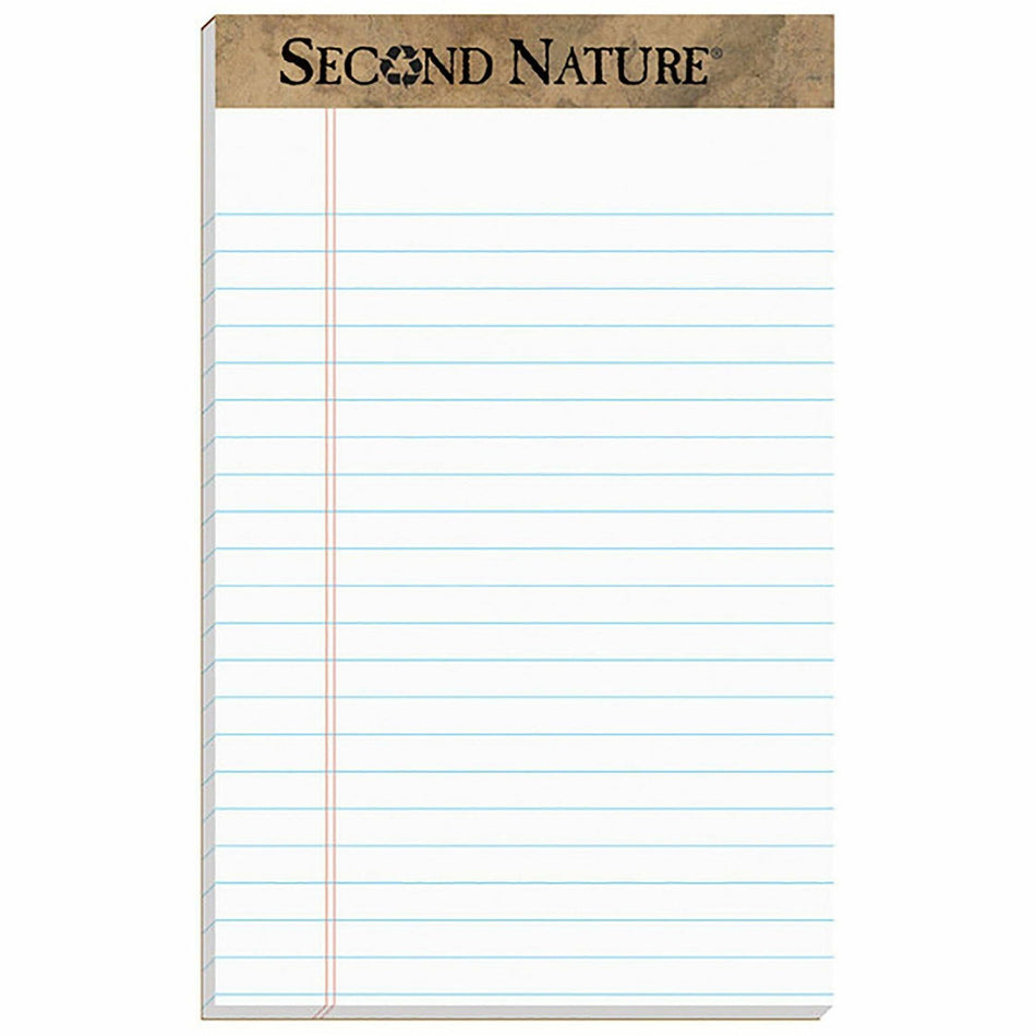 TOPS Second Nature Recycled Writing Pads - 50 Sheets - 0.28" Ruled - 16 lb Basis Weight - Jr.Legal - 5" x 8" Sheet Size - White Paper - Perforated - Recycled - 1 Dozen