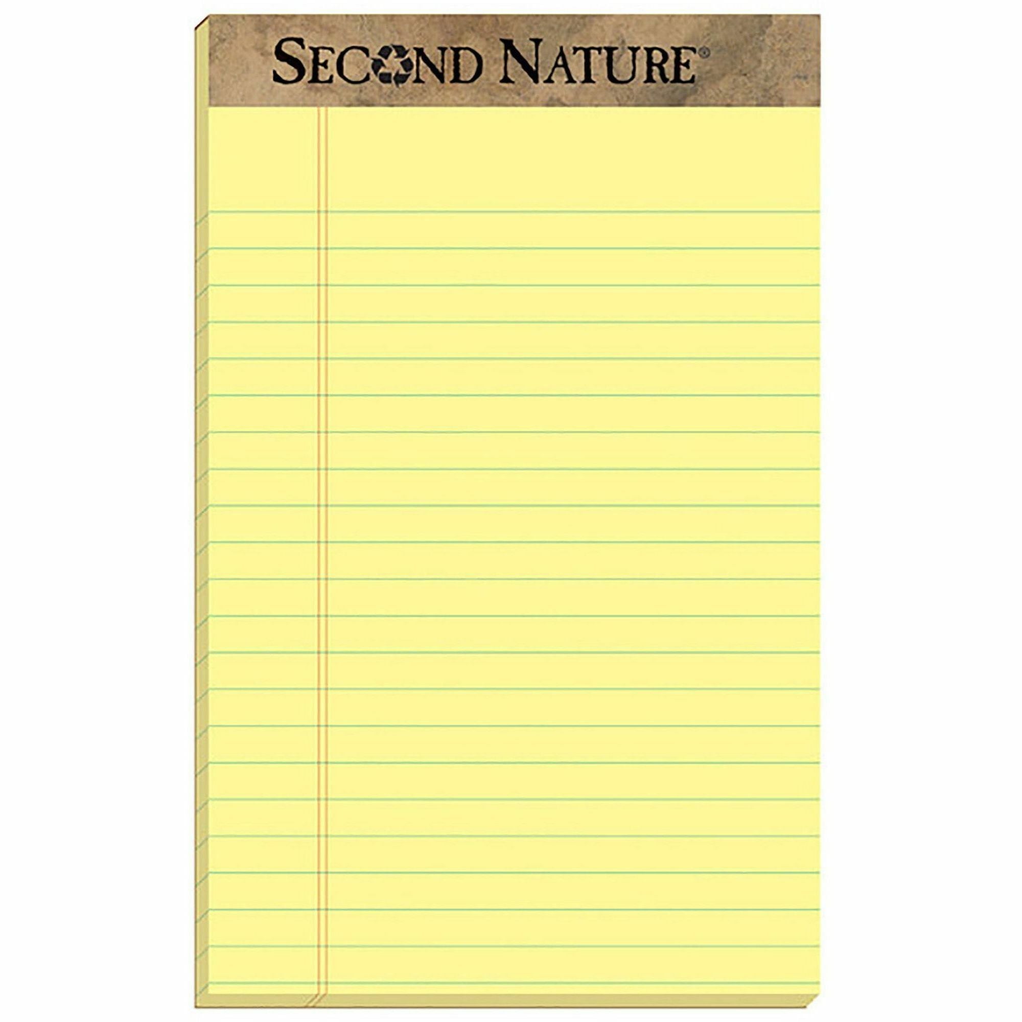 TOPS Second Nature Recycled Jr Legal Writing Pad - 50 Sheets - 0.28" Ruled - 15 lb Basis Weight - Jr.Legal - 5" x 8" Sheet Size - Canary Paper - Perforated - 1 Dozen