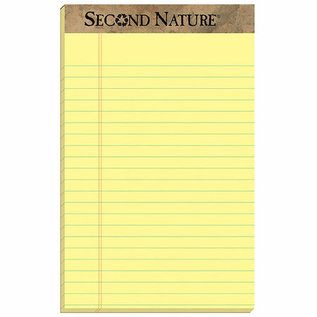 TOPS Second Nature Recycled Jr Legal Writing Pad - 50 Sheets - 0.28" Ruled - 15 lb Basis Weight - Jr.Legal - 5" x 8" Sheet Size - Canary Paper - Perforated - 1 Dozen