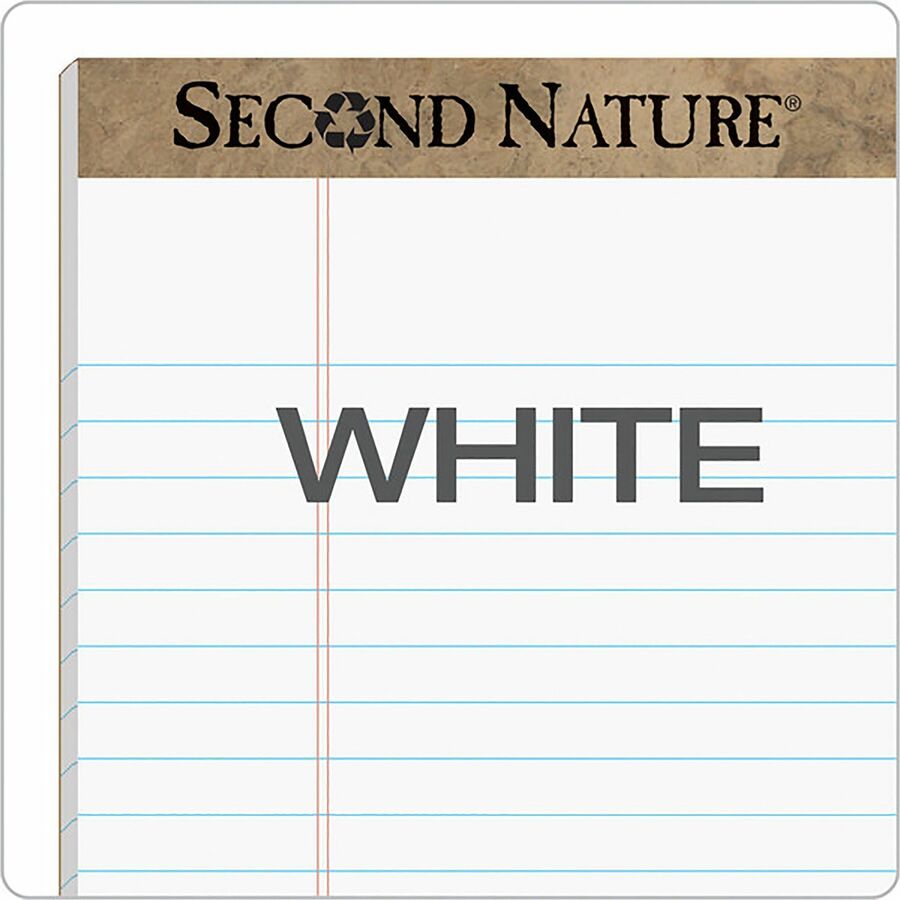 TOPS Second Nature Legal Rule Recycled Writing Pad - 50 Sheets - 0.34" Ruled - Red Margin - 15 lb Basis Weight - 8 1/2" x 11 3/4" Sheet Size - White Paper - Perforated, Resist Bleed-through, Easy Tear - Recycled - 1 Dozen
