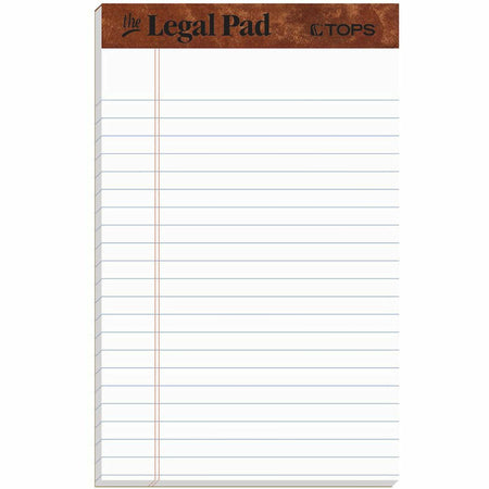 TOPS The Legal Pad Writing Pad - 50 Sheets - Double Stitched - 0.28" Ruled - 16 lb Basis Weight - Jr.Legal - 5" x 8" Sheet Size - White Paper - Chipboard Cover - Perforated, Hard Cover, Removable - 1 Dozen