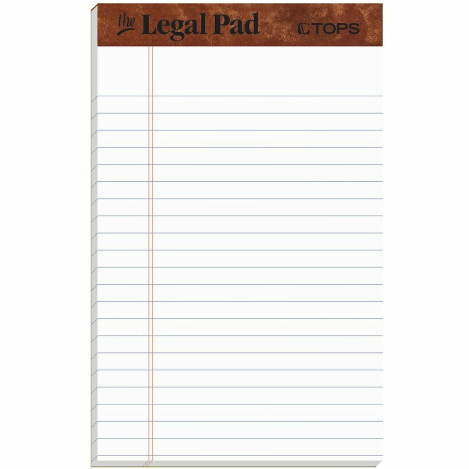 TOPS The Legal Pad Writing Pad - 50 Sheets - Double Stitched - 0.28" Ruled - 16 lb Basis Weight - Jr.Legal - 5" x 8" Sheet Size - White Paper - Chipboard Cover - Perforated, Hard Cover, Removable - 1 Dozen