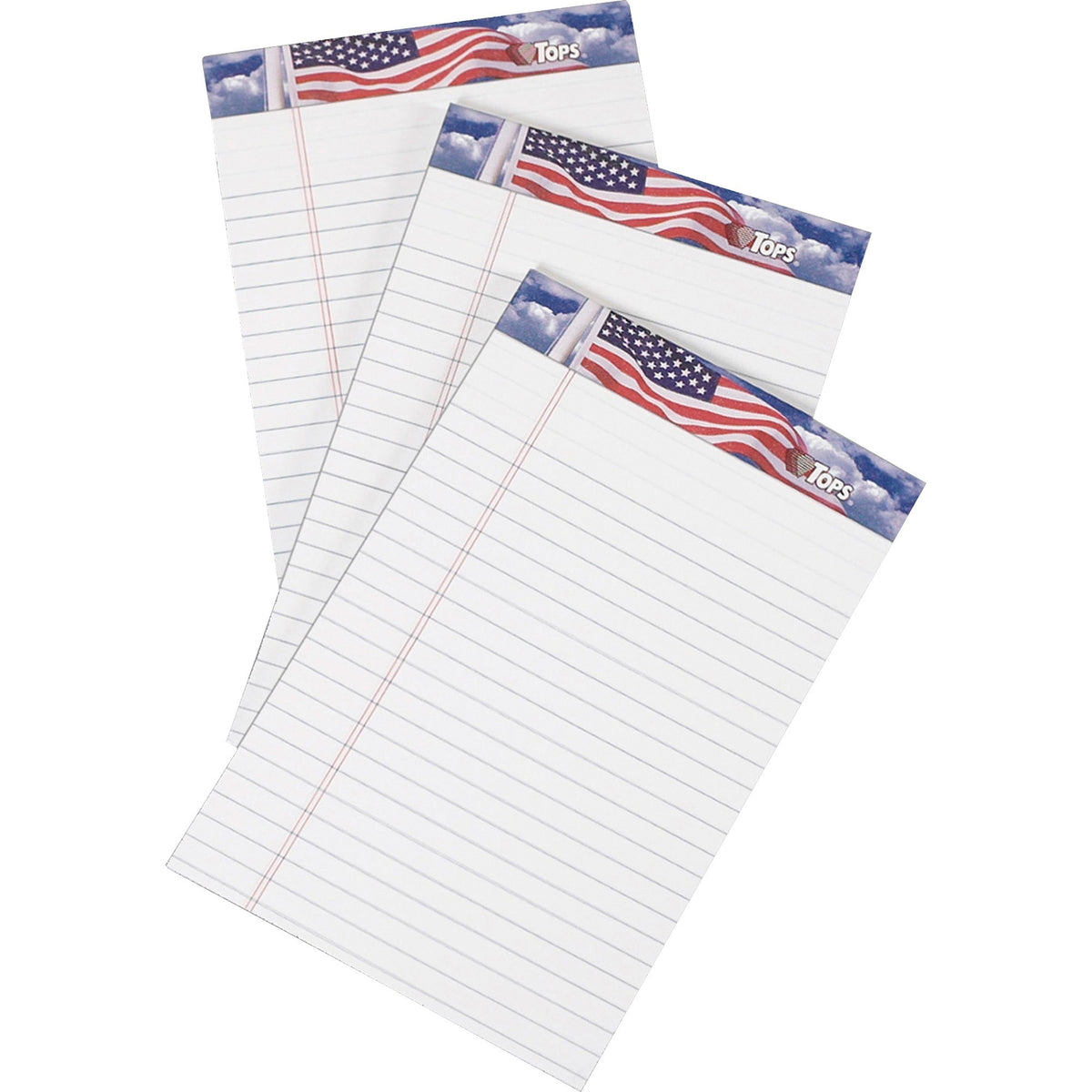 TOPS American Pride Binding Legal Writing Tablet - Jr.Legal - 50 Sheets - Strip - 16 lb Basis Weight - Jr.Legal - 5" x 8" Sheet Size - White Paper - Perforated, Bleed Resistant - 3 / Pack