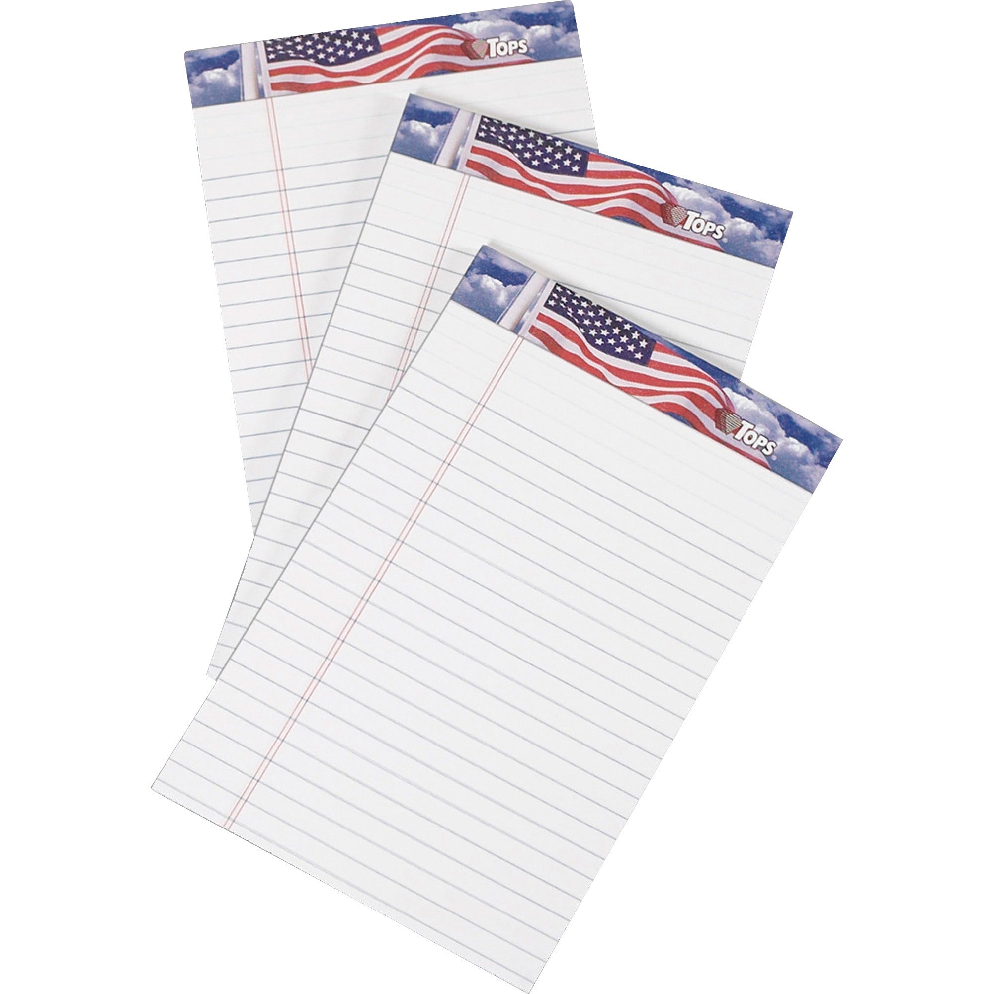 TOPS American Pride Binding Legal Writing Tablet - Jr.Legal - 50 Sheets - Strip - 16 lb Basis Weight - Jr.Legal - 5" x 8" Sheet Size - White Paper - Perforated, Bleed Resistant - 3 / Pack