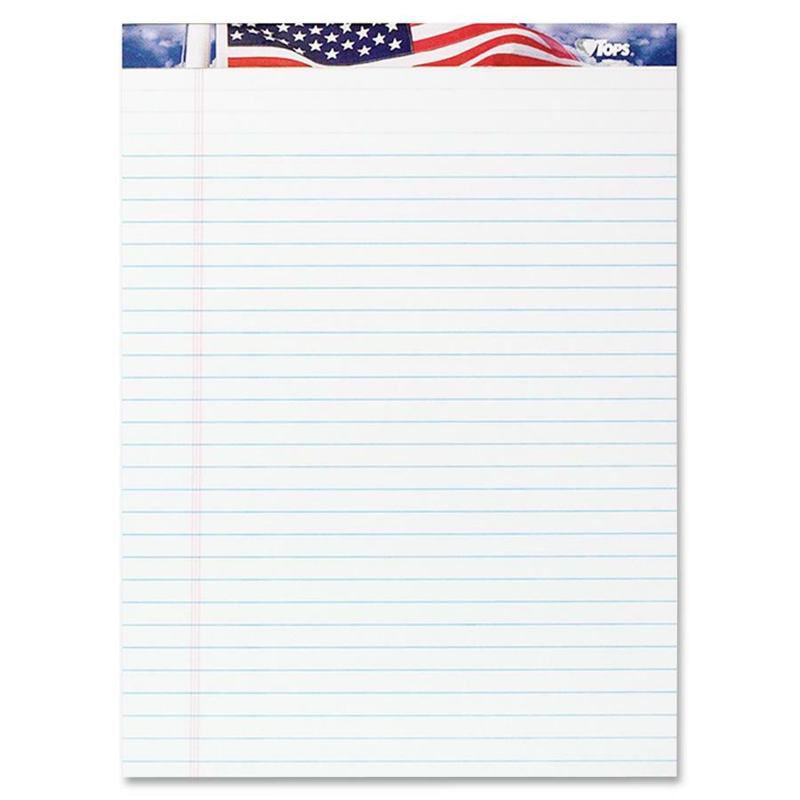 TOPS American Pride Writing Tablets - 50 Sheets - Strip - 0.34" Ruled - 16 lb Basis Weight - 8 1/2" x 11 3/4" Sheet Size - White Paper - Perforated, Bleed Resistant - 3 / Pack