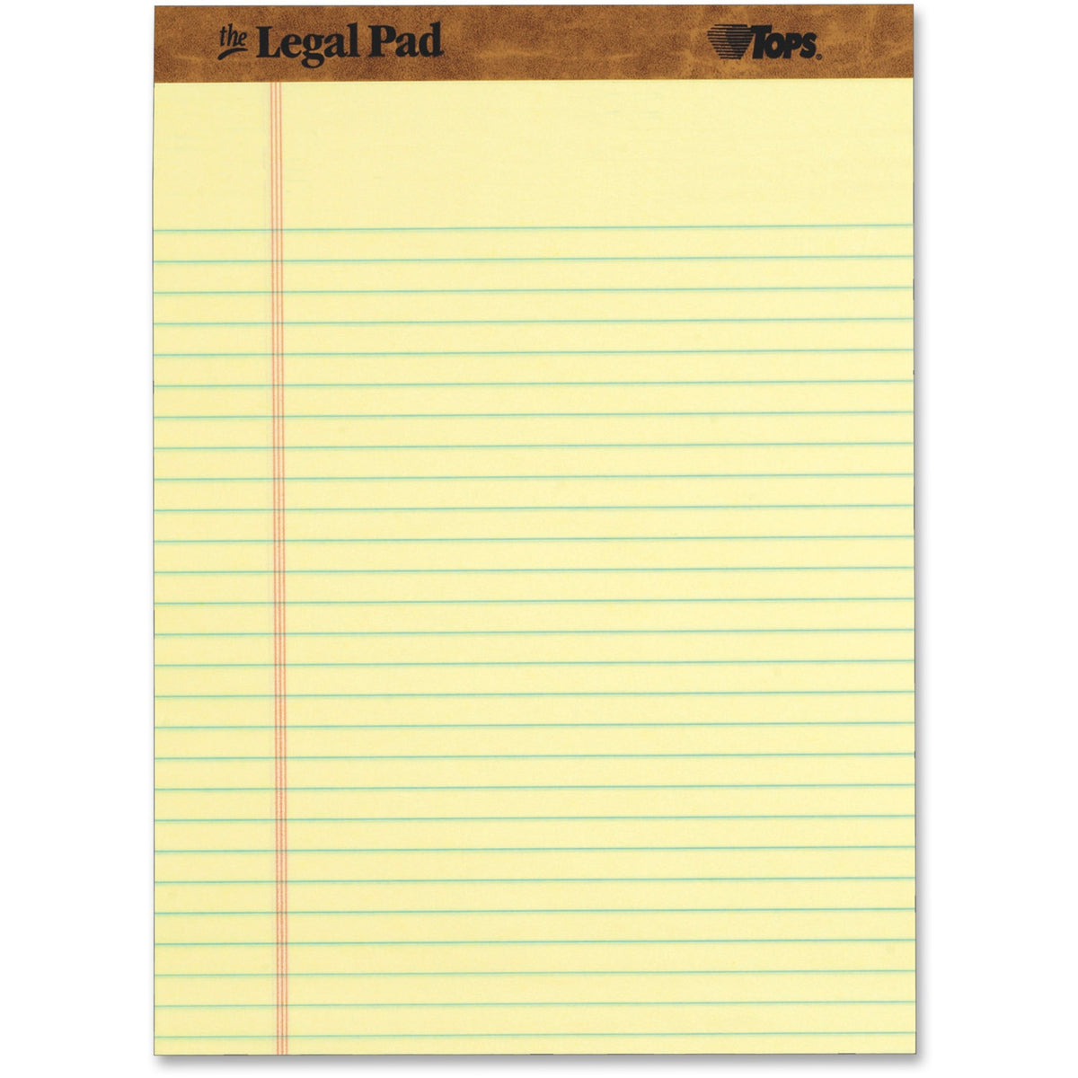 TOPS Letr-trim Perforated Legal Pads - 50 Sheets - Double Stitched - 0.34" Ruled - 16 lb Basis Weight - 8 1/2" x 11 3/4" Sheet Size - Canary Paper - Perforated, Hard Cover - 1 Dozen