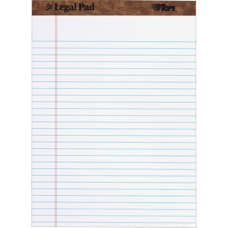 TOPS Letr-trim Perforated Legal Pads - 50 Sheets - Double Stitched - 0.34" Ruled - 16 lb Basis Weight - 8 1/2" x 11 3/4" Sheet Size - White Paper - Perforated, Hard Cover - 1 Dozen