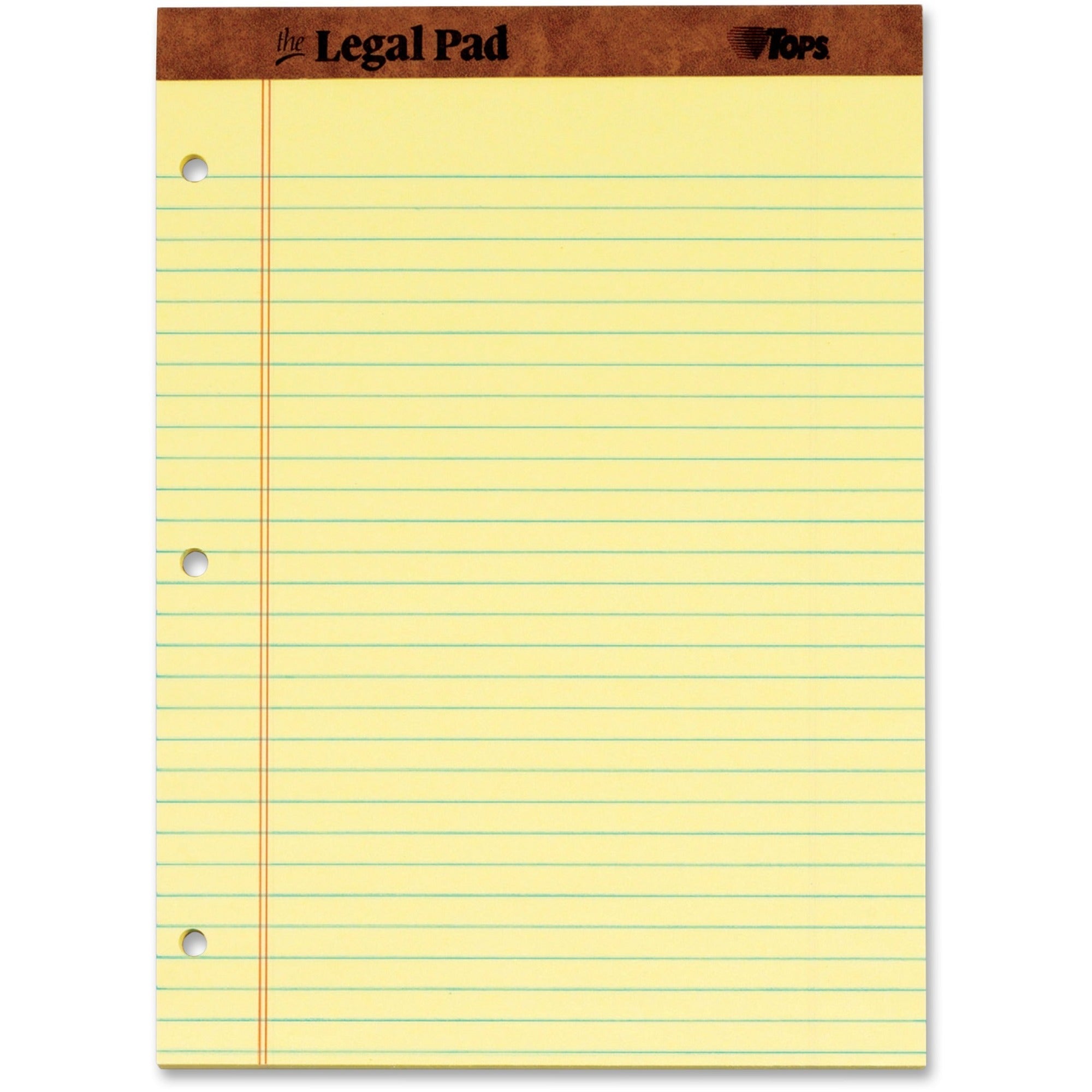 TOPS The Legal Pad Writing Pad - 50 Sheets - Double Stitched - 0.34" Ruled - 16 lb Basis Weight - 8 1/2" x 11 3/4" Sheet Size - Canary Paper - Perforated, Punched, Hard Cover - 1 Dozen