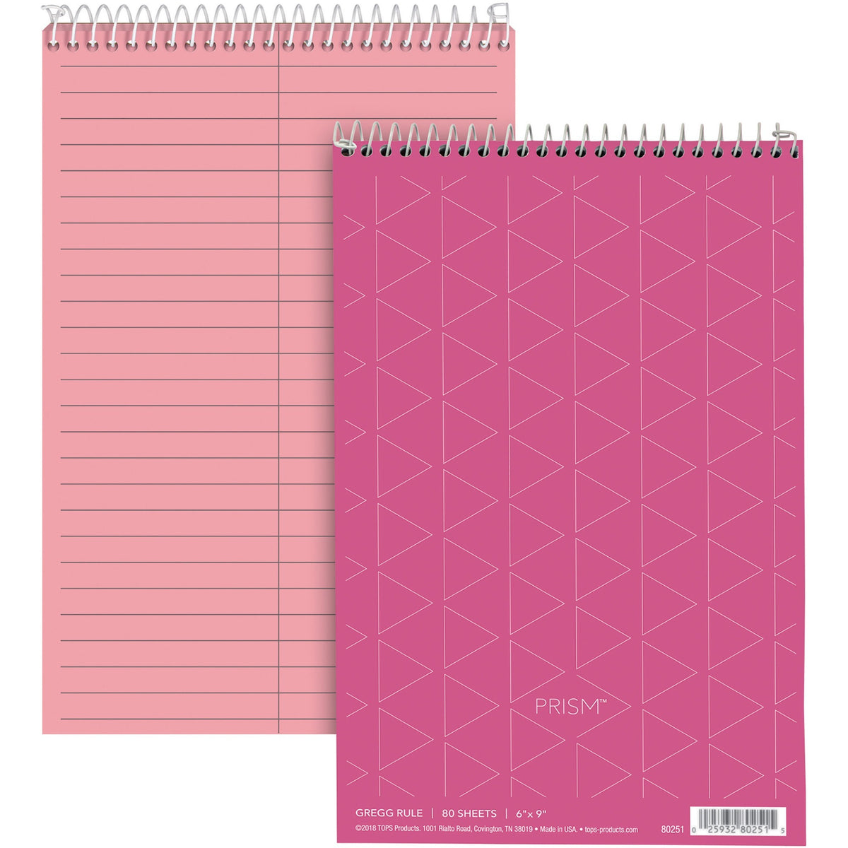 TOPS Prism Steno Books - 80 Sheets - Wire Bound - Gregg Ruled Margin - 6" x 9" Sheet Size - Pink Paper - Perforated, Stiff-back, WireLock - 4 / Pack