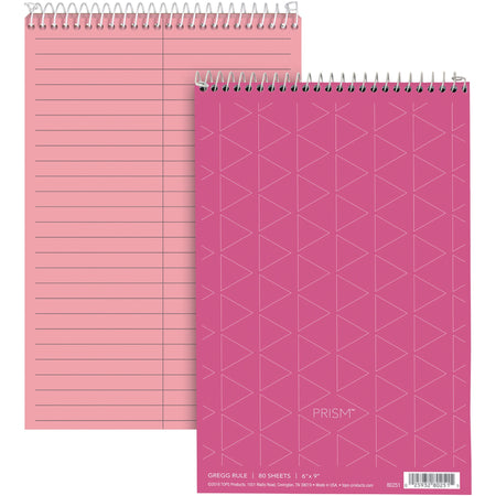 TOPS Prism Steno Books - 80 Sheets - Wire Bound - Gregg Ruled Margin - 6" x 9" Sheet Size - Pink Paper - Perforated, Stiff-back, WireLock - 4 / Pack