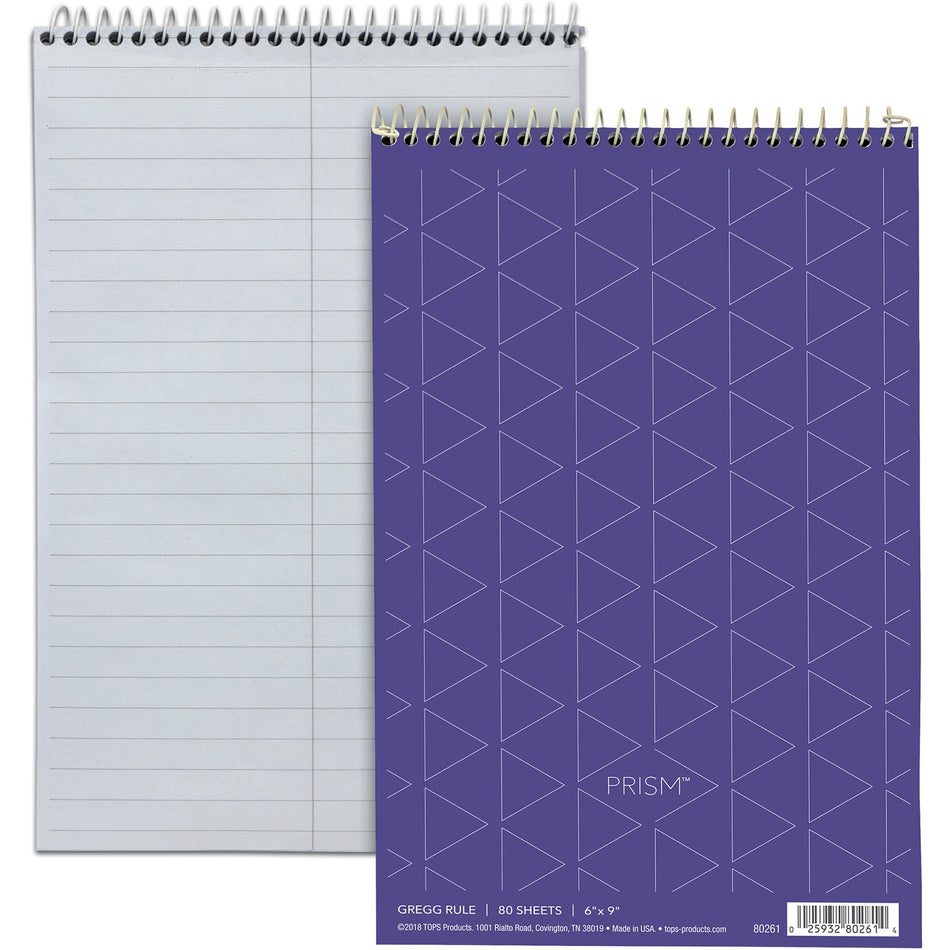 TOPS Prism Steno Books - 80 Sheets - Wire Bound - Gregg Ruled Margin - 6" x 9" Sheet Size - Orchid Paper - Perforated, Stiff-back, WireLock - 4 / Pack