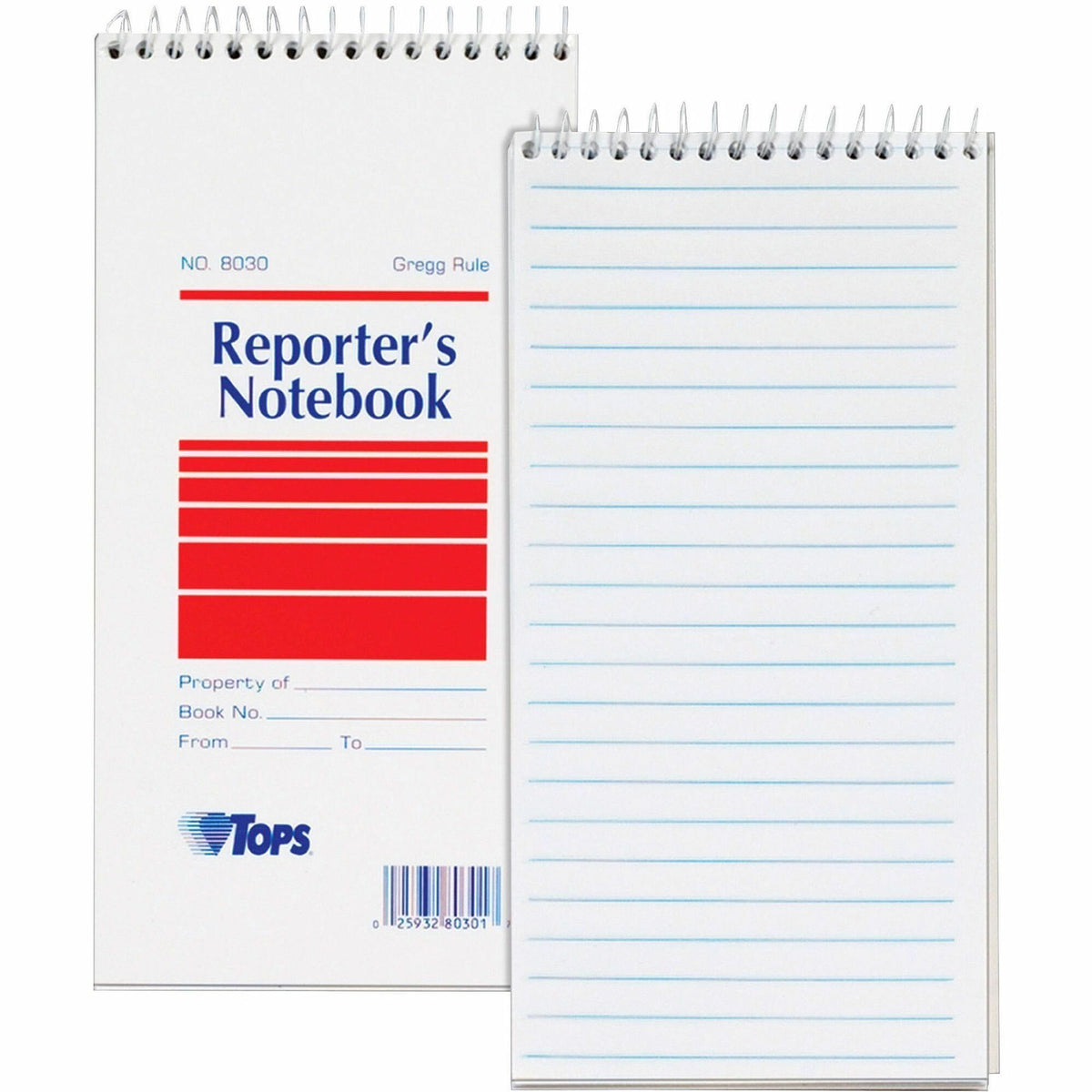 TOPS Reporter's Notebooks - 70 Sheets - Spiral - Gregg Ruled Margin - 4" x 8" Sheet Size - White Paper - Pocket - 12 / Pack