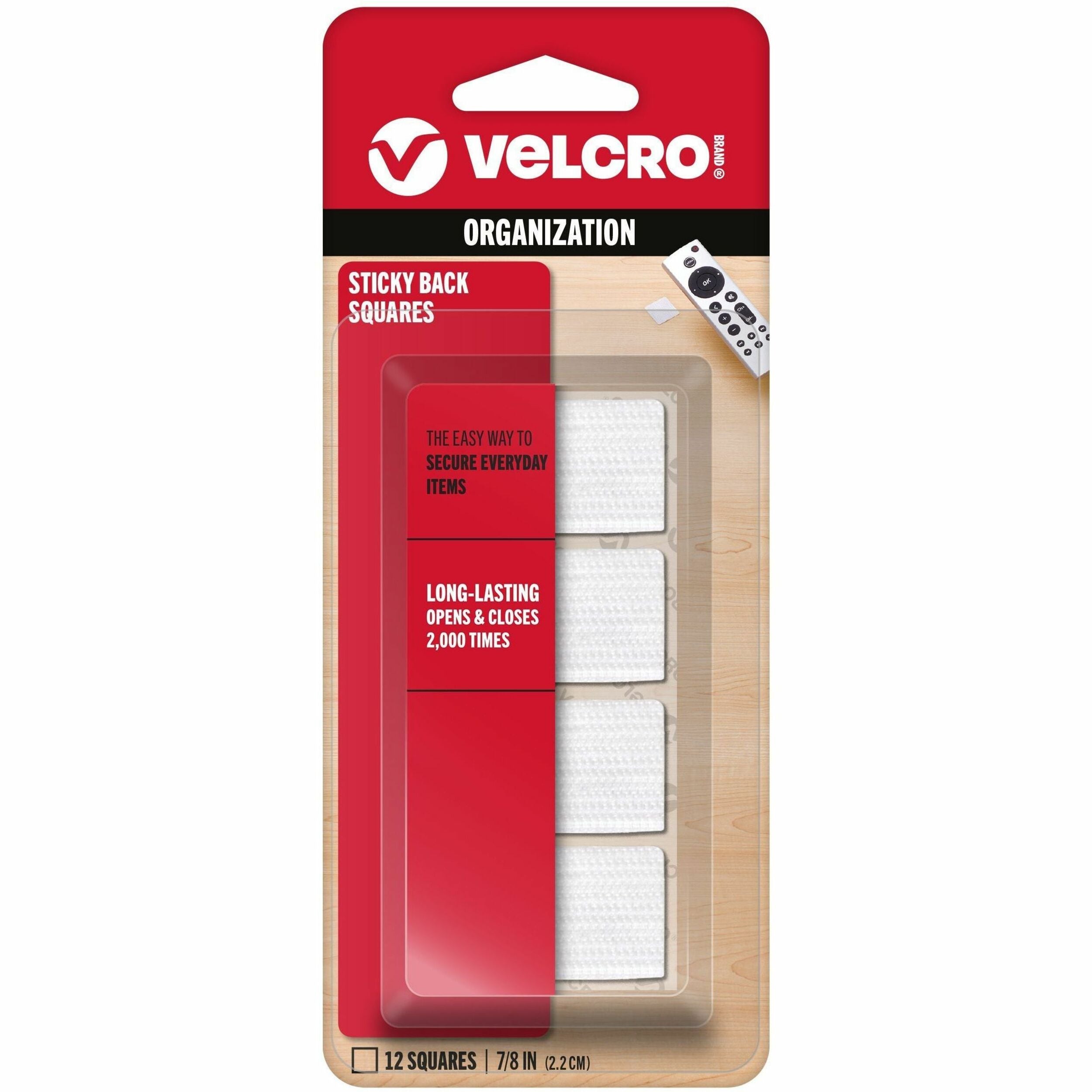 VELCRO®  Sticky Back 7/8in Squares White 12 ct - 0.87" Length x 0.87" Width - White - For Tile, Multi Surface, Glass, Plastic, Metal, School, Home - 12 / Pack