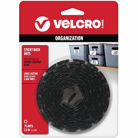 VELCRO®  Sticky Back 5/8in Circles Black 75 ct - 0.62" Diameter - Black - For Mounting, Multi Surface, Smooth Surface, Hanging, Indoor, Outdoor, Metal, Glass - 50 / Pack