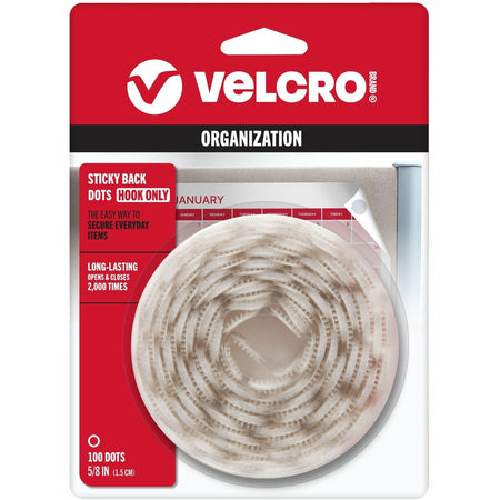 VELCRO®  Sticky Back 5/8in Circles White 100 ct - 0.63" Diameter - White - For Mounting, Multi Surface, Glass, Tile, Plastic, Metal, School, Office, Home - 100 / Pack