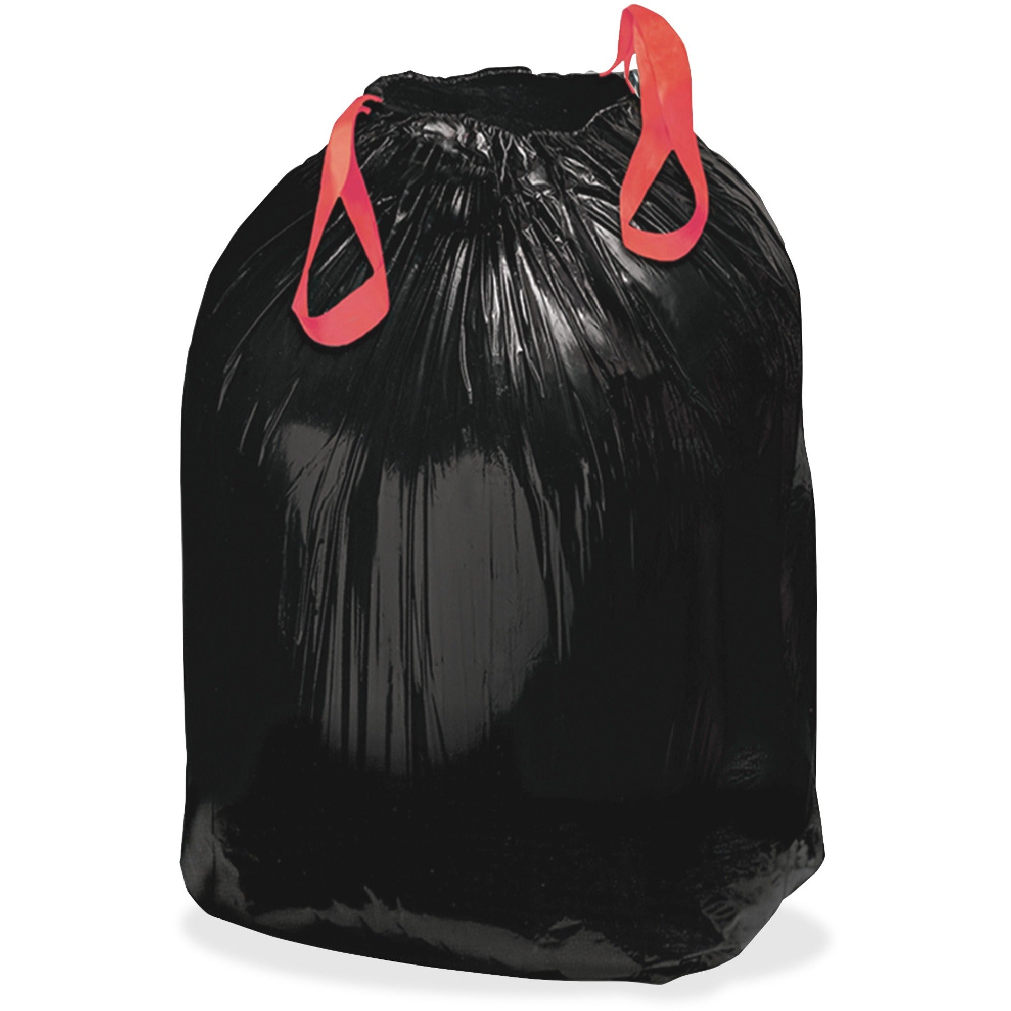 Berry Drawstring Trash Liners - Medium Size - 33 gal Capacity - 38" Length x 33.50" Width x 1.20 mil (30 Micron) Thickness - Drawstring Closure - Black - Resin - Office Waste - 150 / Carton