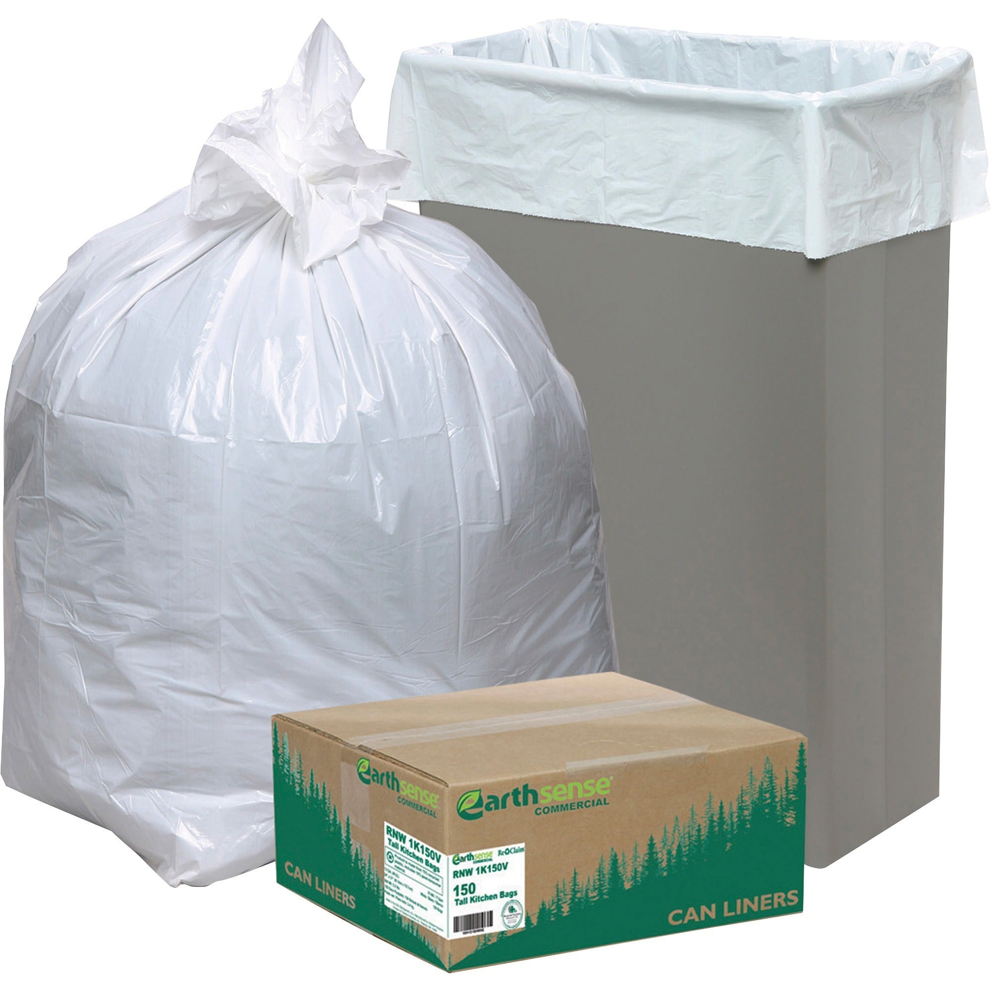 Earthsense Heavy-Duty Reclaim Recycled White Can Liners - Small Size - 13 gal Capacity - 33" Length x 24" Width x 0.87 mil (22 Micron) Thickness - Low Density - White - Plastic - Recycled - 150 / Carton