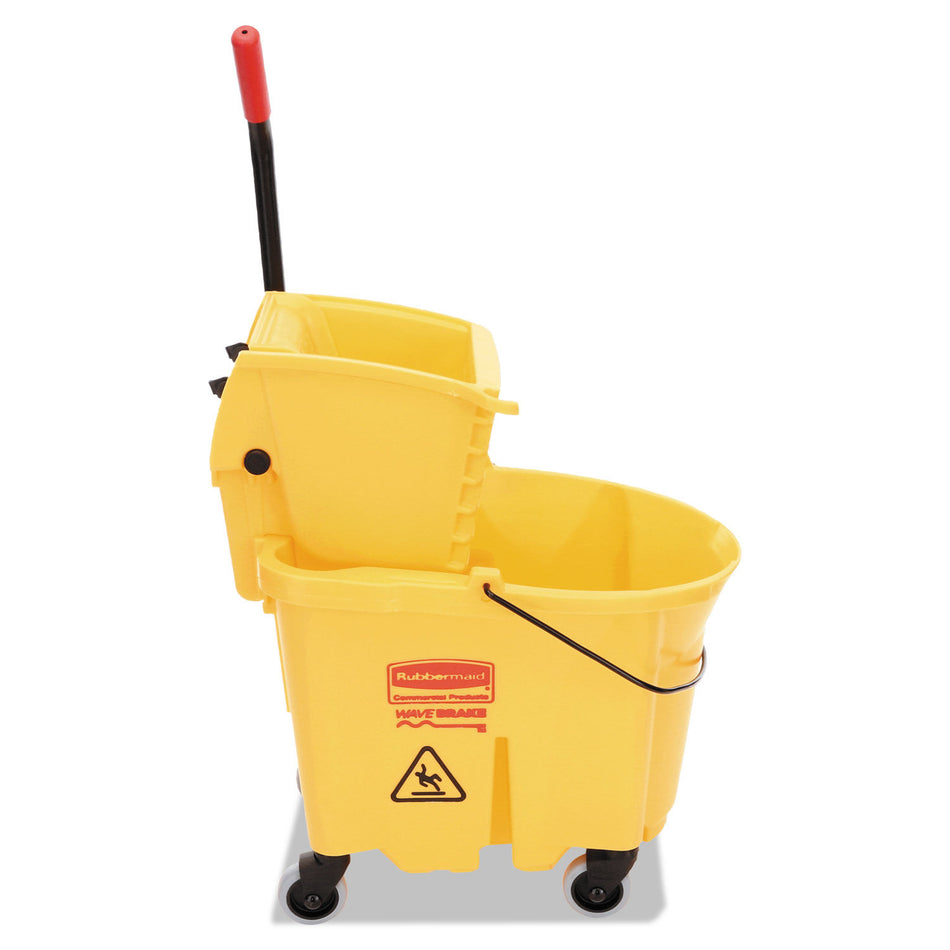 Rubbermaid Commercial Mop Bucket/Wringer Combination - 8.75 gal - Putty Knife Holder - 38.1" x 16" x 23.1" - Plastic, Steel - Yellow - 1 Each